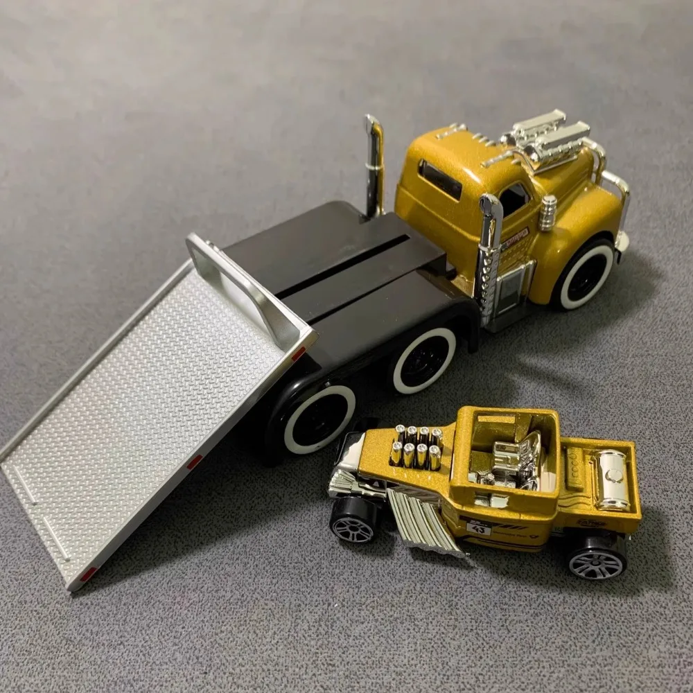 1:60 American Muscle Alloy Model Toy Car Music Light Pull Back Diecast Metal Transport Truck Models Collection Gifts Boys