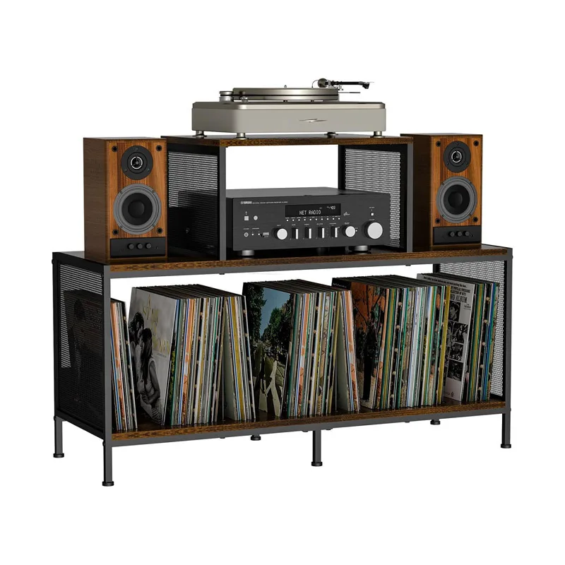 Bilateral record player table Large vinyl record storage rack Study audio display rack Power amplifier table