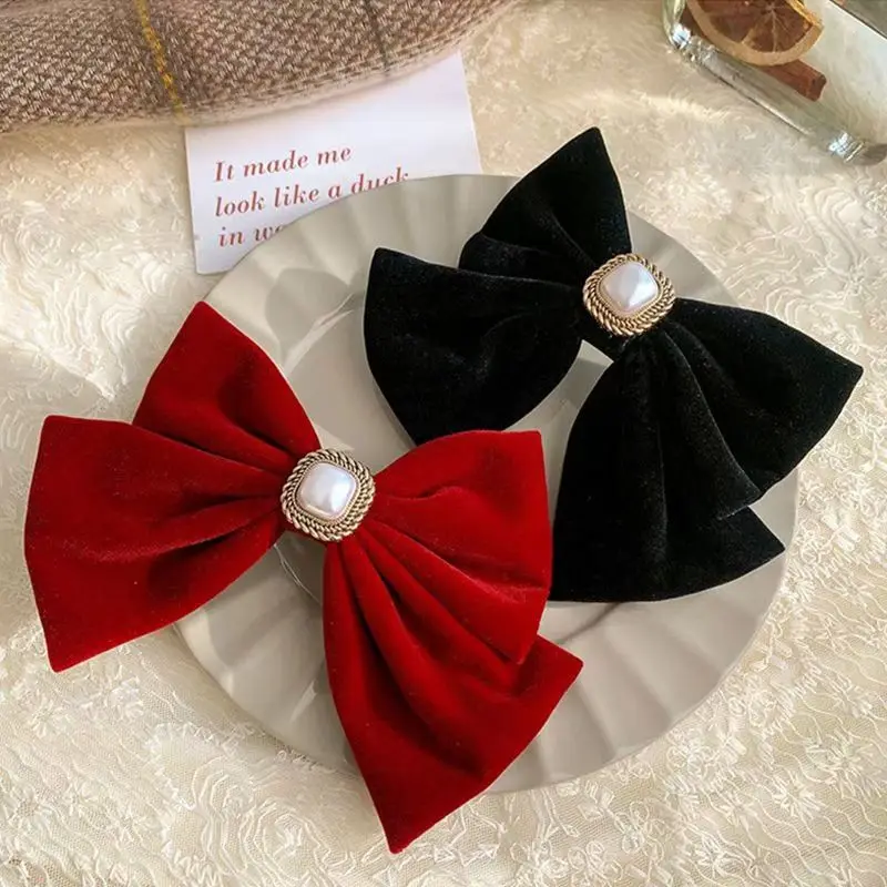 قطعة واحدة من غطاء الرأس المخملي الأحمر لإكسسوارات نخب الزفاف دبوس الشعر مع مشبك لؤلؤي ذو مظهر راقي لظهر الرأس #6