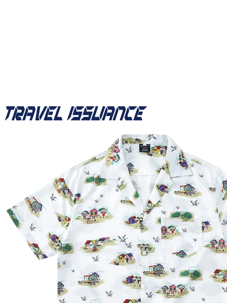 

Travel Issuance Island Style Illustration House Loose Men's Short Sleeve Shirt Casual Cuban Collar Breathable Polyester
