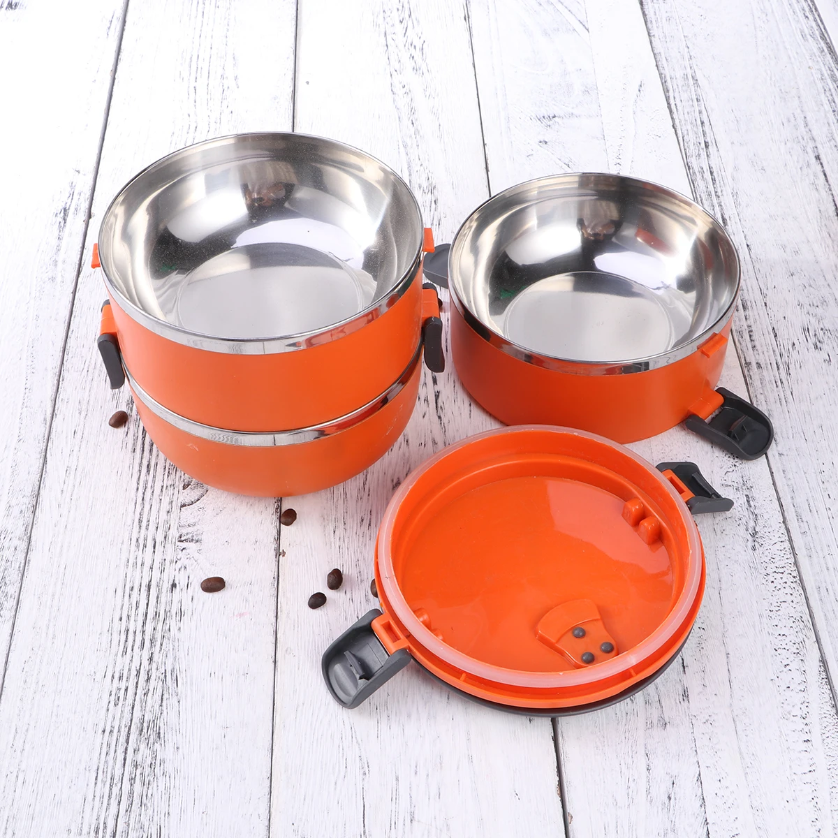 

Thermal Insulated Stainless Steel Lunch Box 3 Tiers Orange Leak Proof Design Compact Food Container Insulated Lunch Box