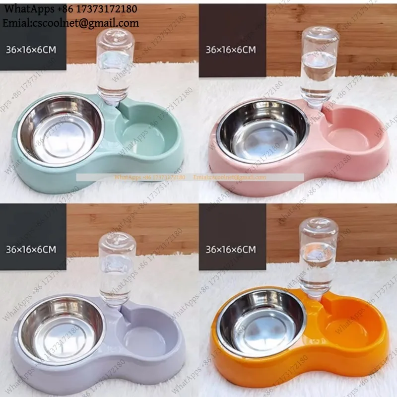 JS03 Double Pet Bowl Set Non Slip Dog Cat Food Water Dishes Anti Tip Feeder for Messy Eaters