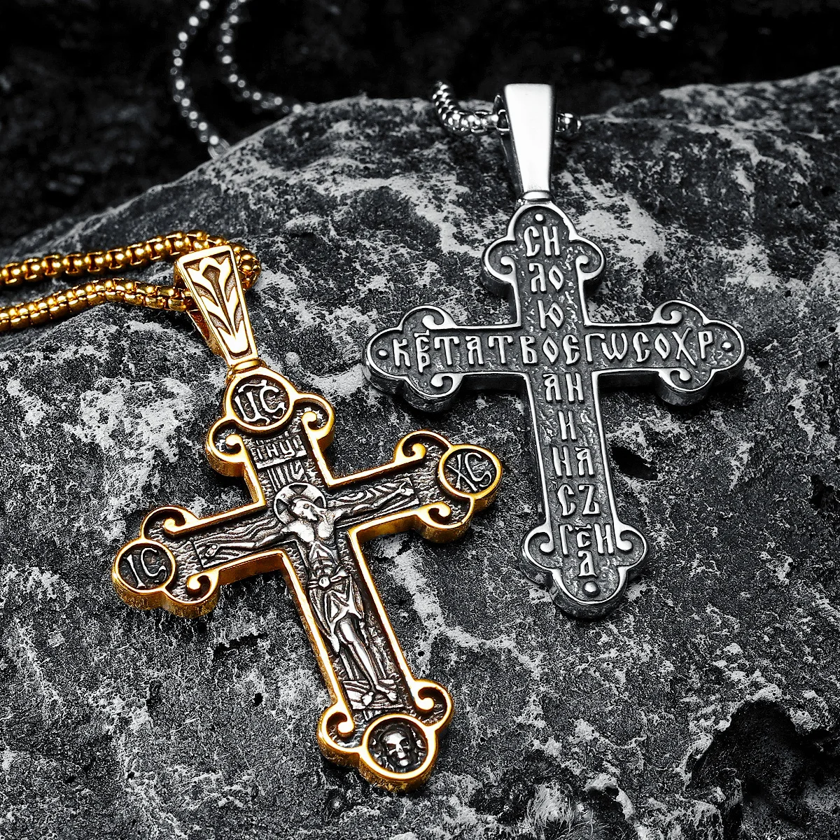 

Jesus Cross Necklace 316L Stainless Steel Retro Friday Men Worship Pendant Chain Religion Belief Rock Punk for Male Jewelry Gift