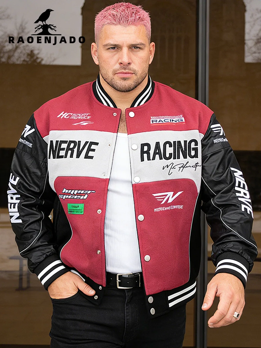 Mens Plus Size Letterman Jacket Vintage Varsity Coat Baseball Streetwear Outerwear Racing Style with Faux Leather Sleeves