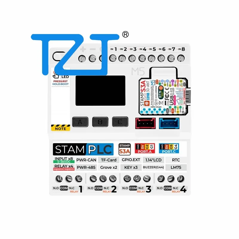TZT M5Stack StamPLC IoT Programmable Logic Controller ESP32S3 Cloud Data Monitoring for Industrial Automation