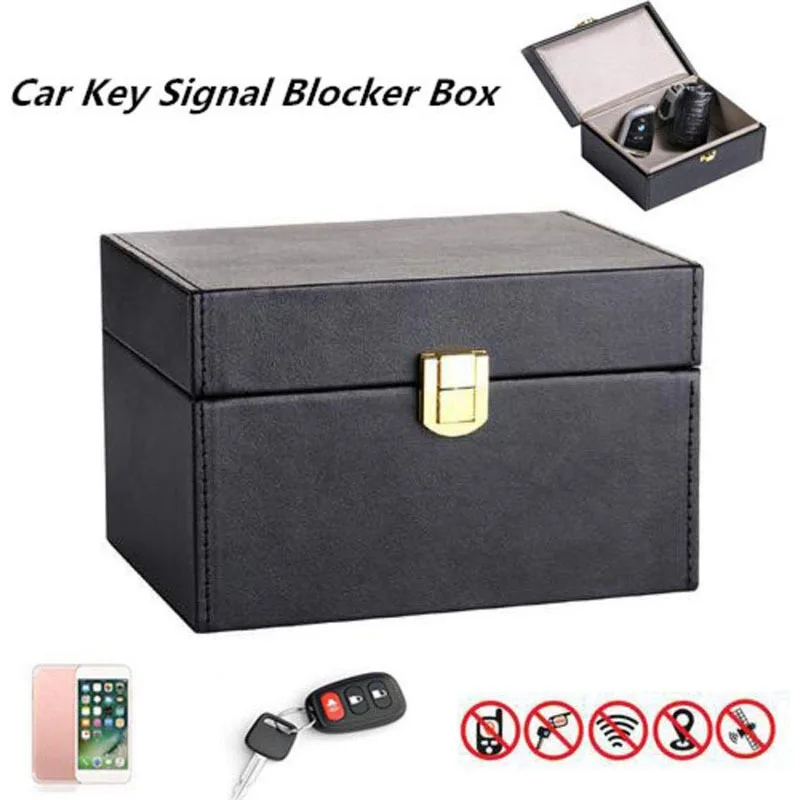 Car Key Fob Signal Blocking Box Anti Theft Car Storage Box RFID Large Signal Shielding Pouch Wallet Case for Phone Bank Card