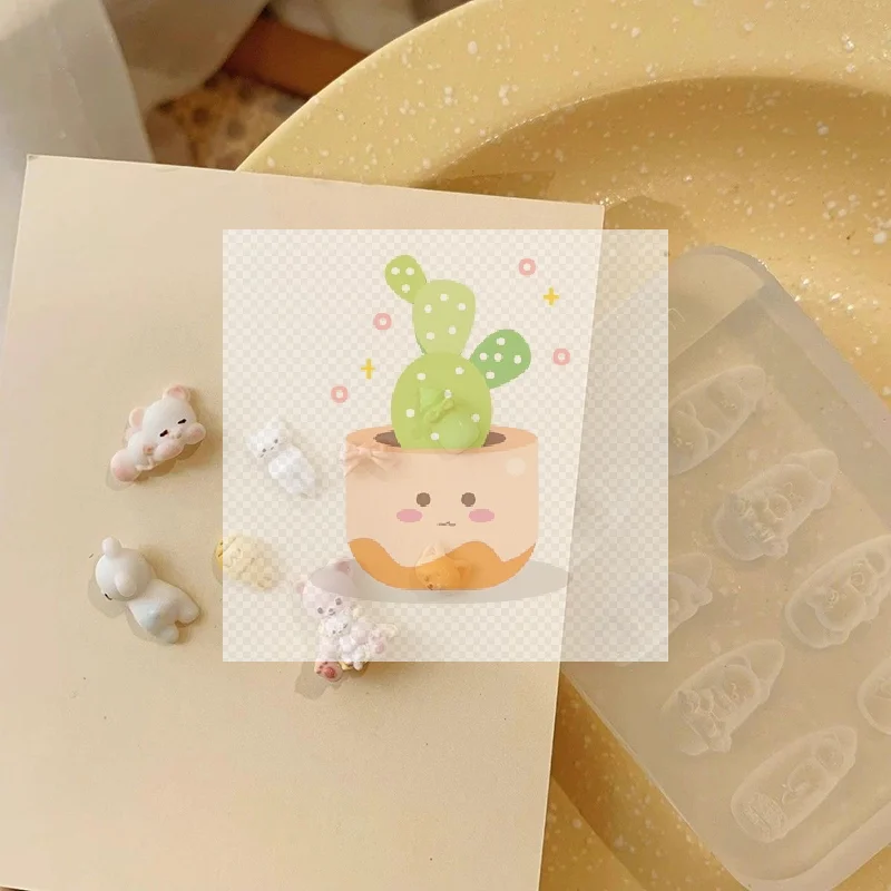 Molde de silicona 3D para decoración de uñas con gato de dibujos animados, bonito oso, molde para tallar uñas, decoración artística de uñas DIY, plantilla de manicura transparente