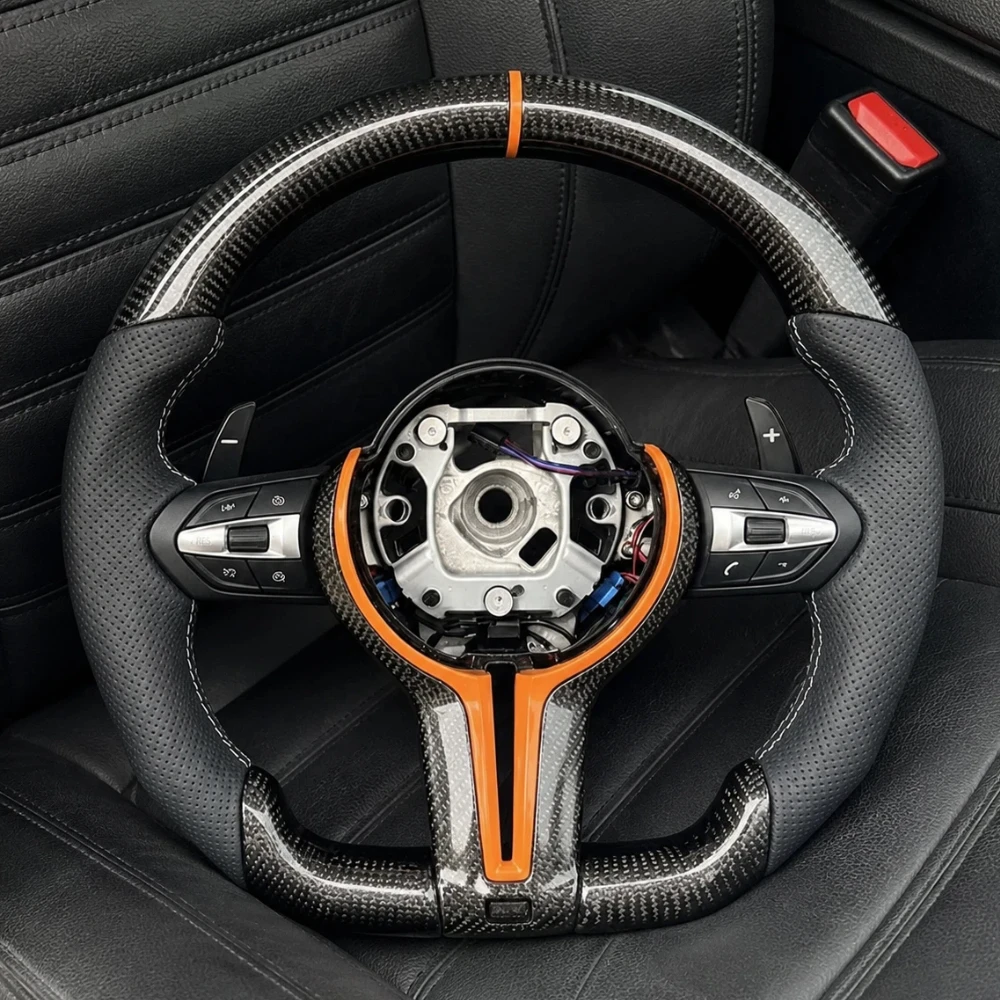 Car Steering Wheel For BMW F01 F10 F11 F30 F31 F34 F32 F33 F36 F20 F21 F22 F23 M3 M6 E90 Steering Wheel Carbon Fiber Leather
