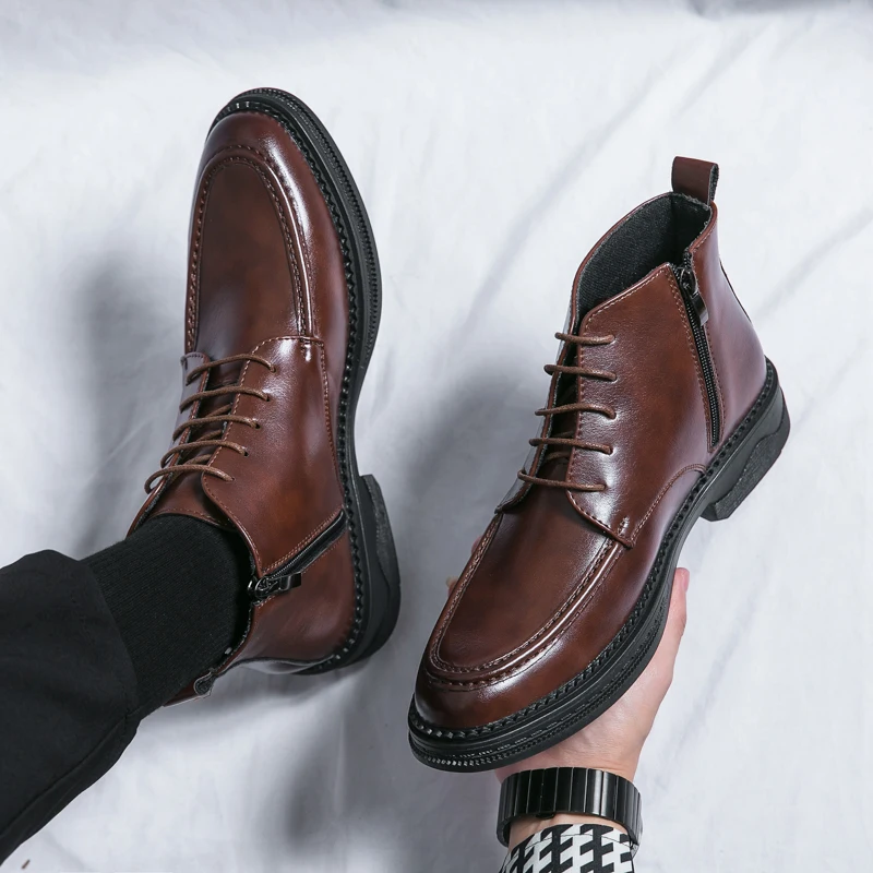 British Style Man Fashion Trends Boots New Arrival Casual Leather Boots Senior Ankle Boots Comfy High Top Male Stree Shoes Botas