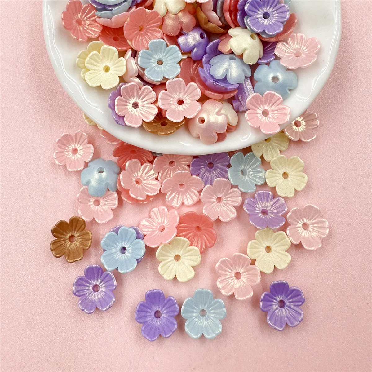 Colorido Acrílico Beads Caps para DIY Fazer Jóias, Cinco Pétala Flor, Brincos Hairclip, Materiais Handmade, Moda, 10.5mm, 80Pcs por Saco