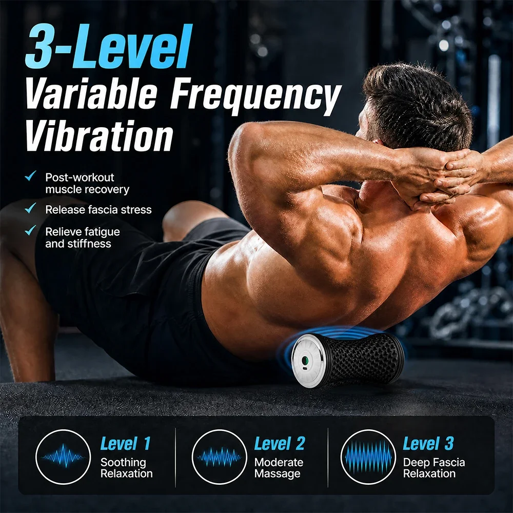 Vibrating Massage Roller with 3 Speeds, Textured TPR Surface, 15-Min Timer, Cordless 1200mAh, Type-C, for Neck Back Legs