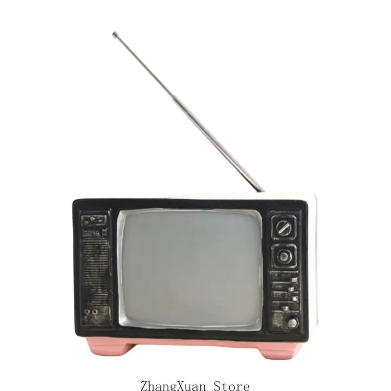 Nostalgische Tabletop-Akzent-TV-Figur für Heimbüro-Regaldekorationen, Fernsehreplikate aus Harz mit Used-Look, 3XUF – Detail 9