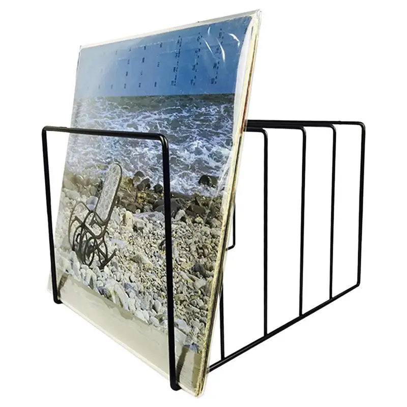 מעמד תקליטים מתכתי בצבע שחור מברזל, מעמד תקליטים ויניל, מארגן קבצים, מדף ספרים, מחזיק עיתונים, מעמד שולחן אמנותי לוויניל