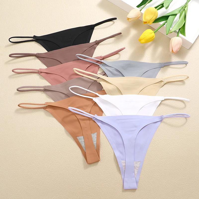 6PCS/Set Seamless Panties For Women Sexy Low Rise Ultra Thin Fabric G-String Thongs T-Back No Trace Underwear Ladies Lingerie