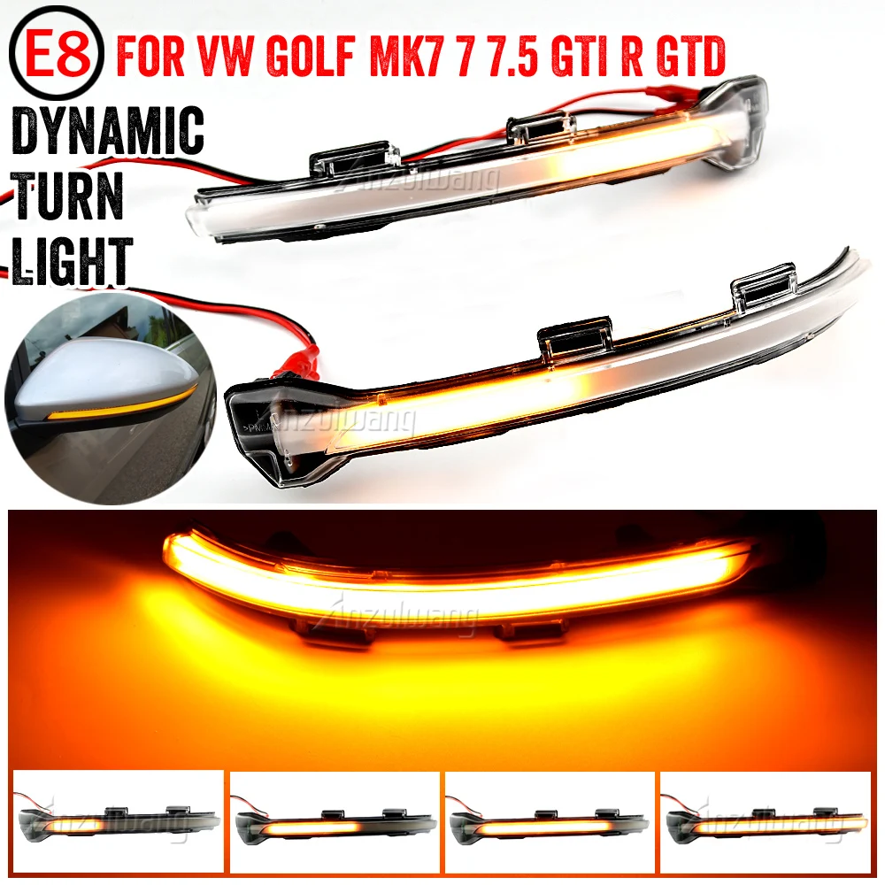 2PCS For VW Golf MK7 7.5 7 GTI R GTD Dynamic Blinker LED Turn Signal For Volkswagen Rline Sportsvan Touran Side Mirror Light