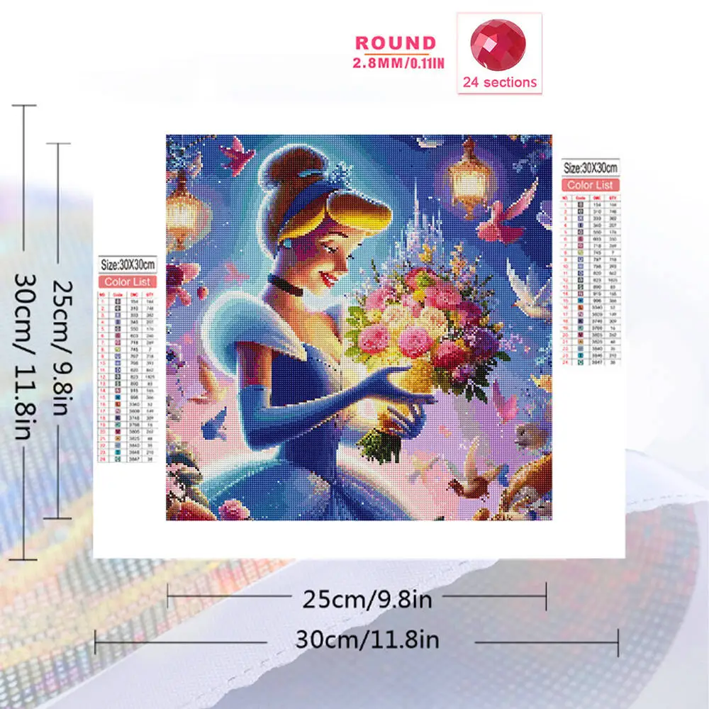 ديزني الماس التطريز سندريلا الأميرة DIY كامل مربع جولة الماس اللوحة شخصية كرتونية فسيفساء زهرة الطفل هدية