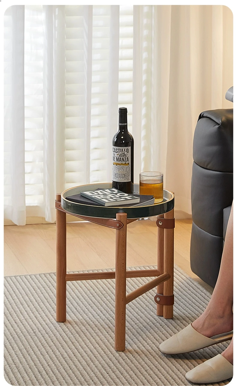Vintage Couchtisch, Wohnzimmer-Sofa-Beistelltisch, Keramiktablett, Teetisch aus massivem Holz, kreativer Aufbewahrungsschreibtisch, nordische Möbel – Detail 1