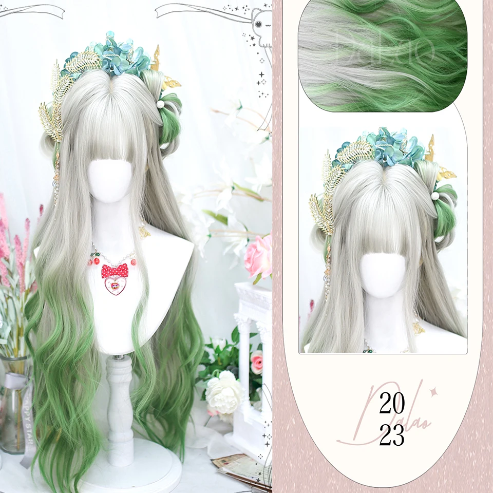 Cosplay Wig Female Synthetic Long Wavy Wigs For Women Grey  Green Lolita Wigs Long Curly