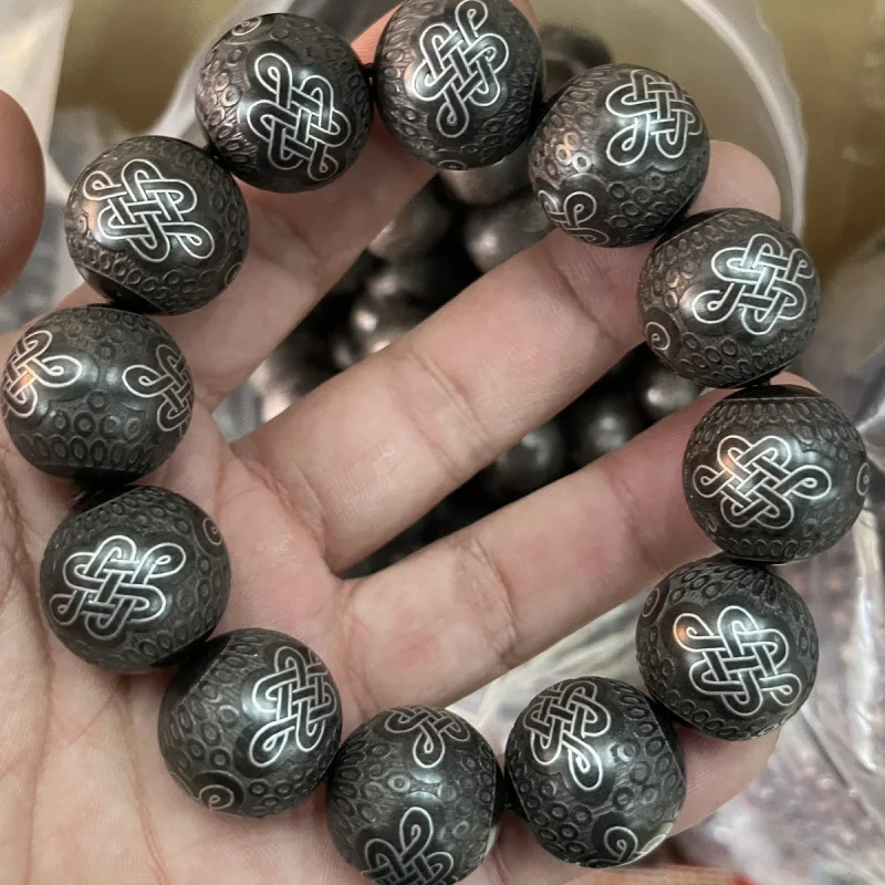 

Sandalwood Handmade Silver Inlaid Bracelet Cloud Pattern Buddha Beads