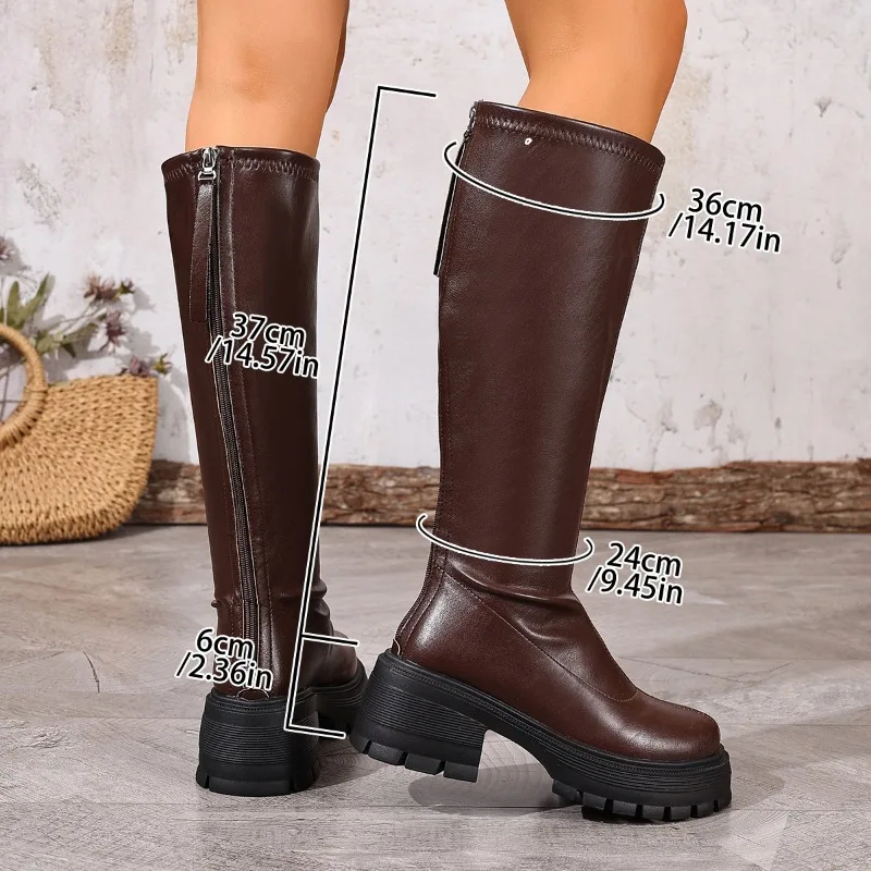 Fashion Platform Knee High Boots for Women Chunky Heel Punk Black Combat Boots Woman Thick Sole PU Leather Long Botas Mujer 2026 view 6
