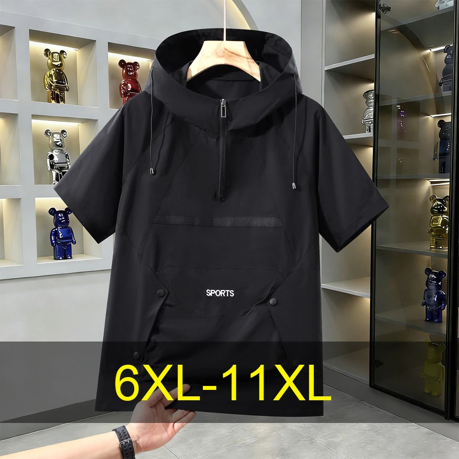 

Summer Hooded T-shirt Men 10XL Plus Size Tshirts Summer Short Sleeve Tops Tees Male Fashion Casual T Shirts Big Size 10XL