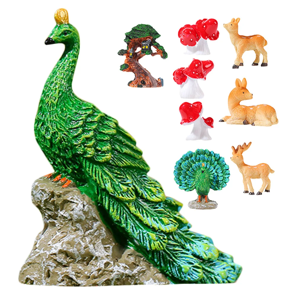 

1Set Peacock Deer Micro Landscape Resin Decor Miniatures Indoor Outdoor Garden Statue Unique Gift Miniatures Peacock Figurine