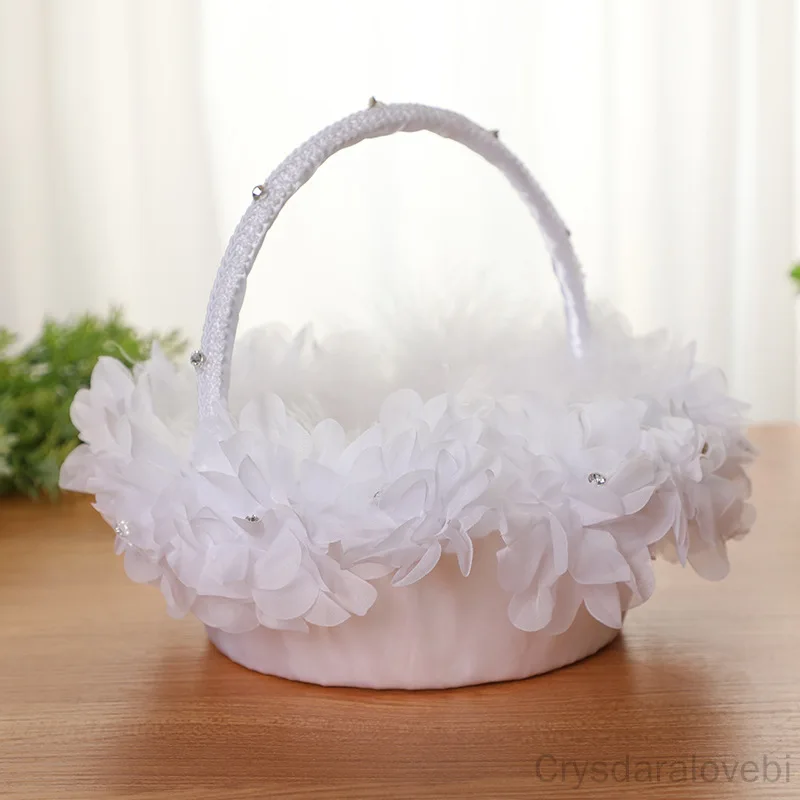 Wedding Flower Girl Flower Basket Lace Flowers Ostrich Hair Accessories European Bridal Flower Basket Wedding Decoration