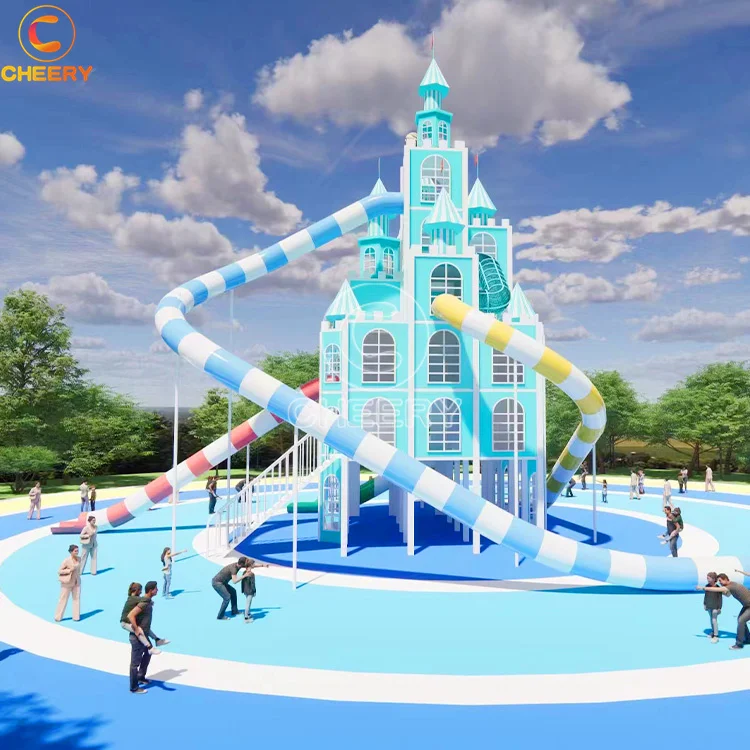 Kids Outdoor Playground Climbing Net Plastic Spiral Slide Children Amusement Equipment Combination Slide