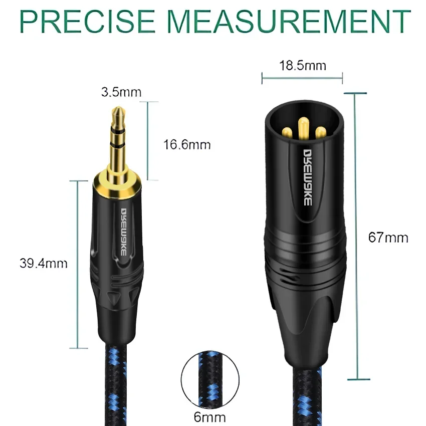 Dremake-cabo de áudio xlr para 3.5mm, cabo de áudio auxiliar não equilibrado, 3.5mm, 1 ou 8 cabeças, macho para xlr, adaptador de 3 pinos, fio auido