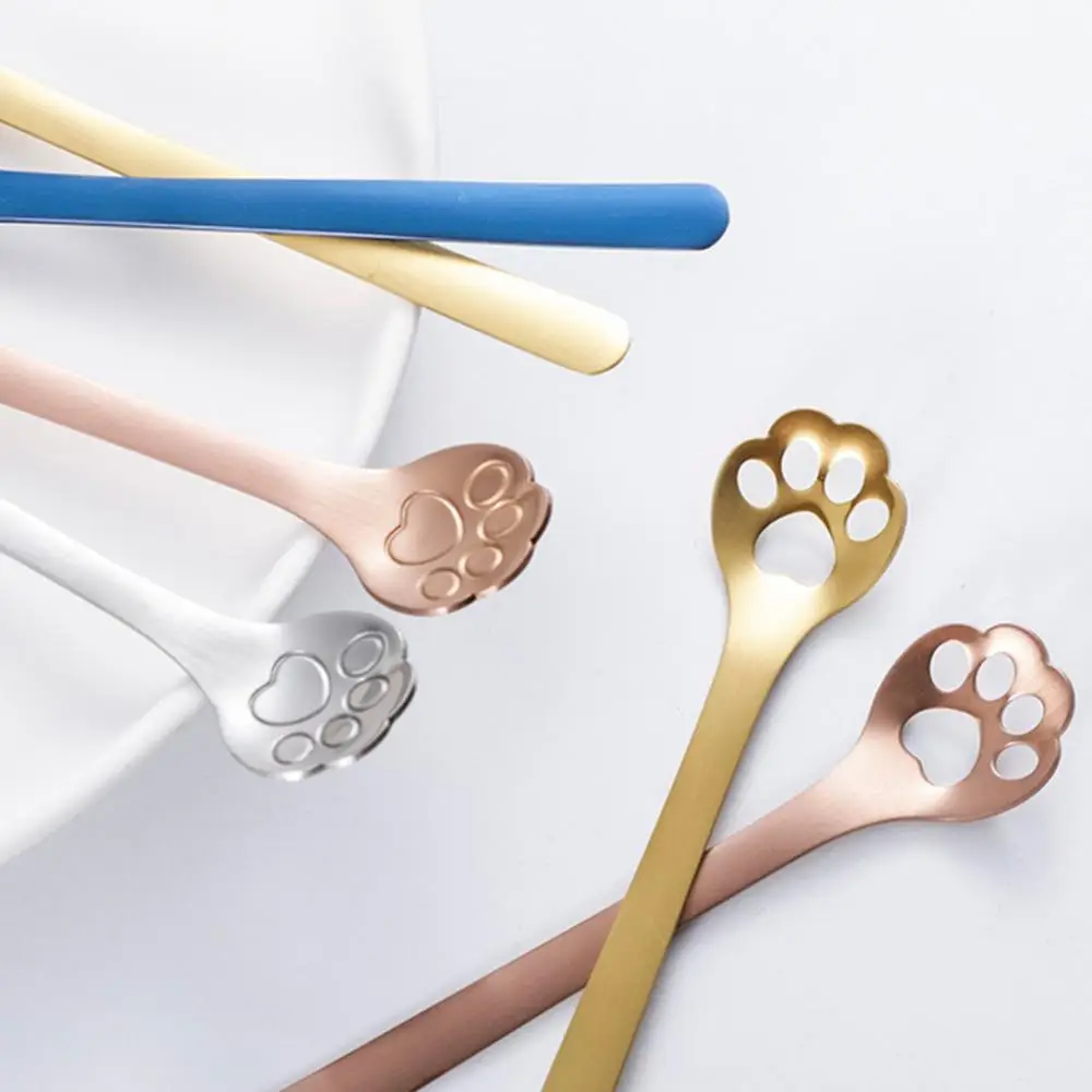 Tea Spoon Long Handle Cat Paw Claw Coffee Spoon Stainless Steel Ice Cream Dessert Spoon Kitchen Milk Mixing Spoon Tableware