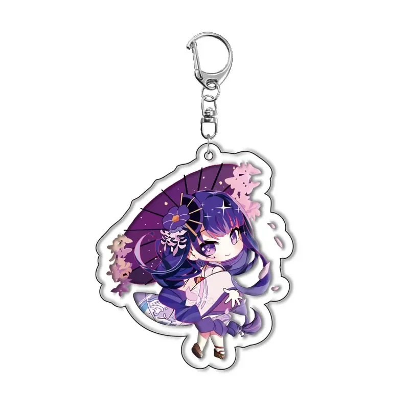 Cute Raiden Shogun Beelzebul Yae Miko Acrylic Keychains Cartoon Character Sangonomiya Kokomi Kujo Sara Key Chain Genshin Impact