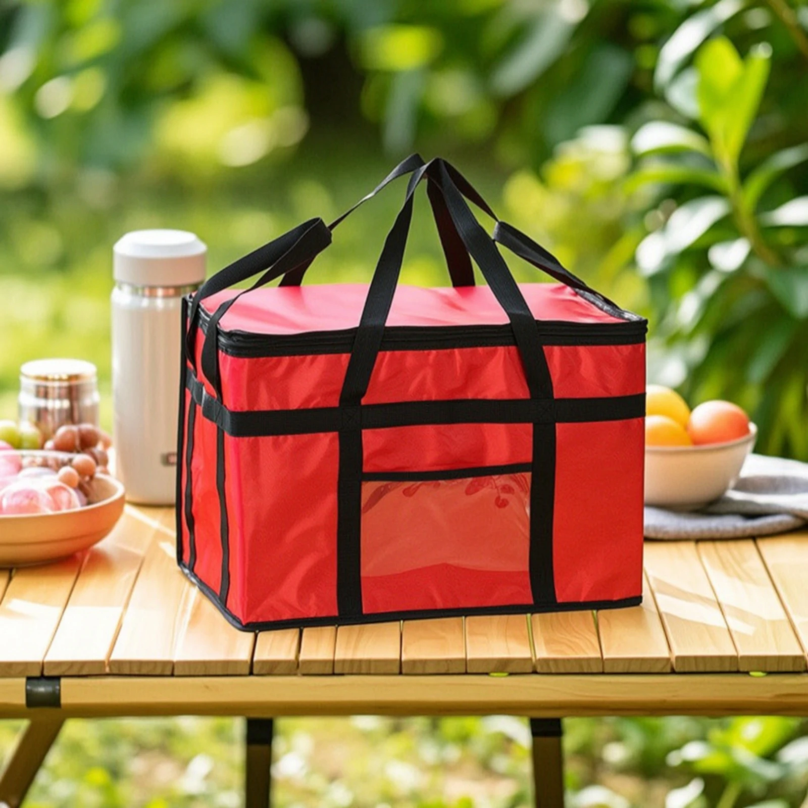 Insulated Food Delivery Bag Large Insulated Bag with Pocket Rectangular Sturdy for Caterers, Grocery Shopping, Picnics