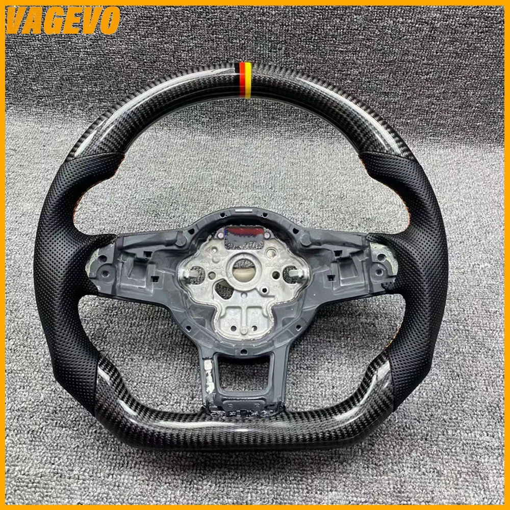 For VW Golf 7 MK7 GTI R-line Passat B8 Tiguan MK2 carbon fiber leather D-shaped sport steering wheel, Car Accessories