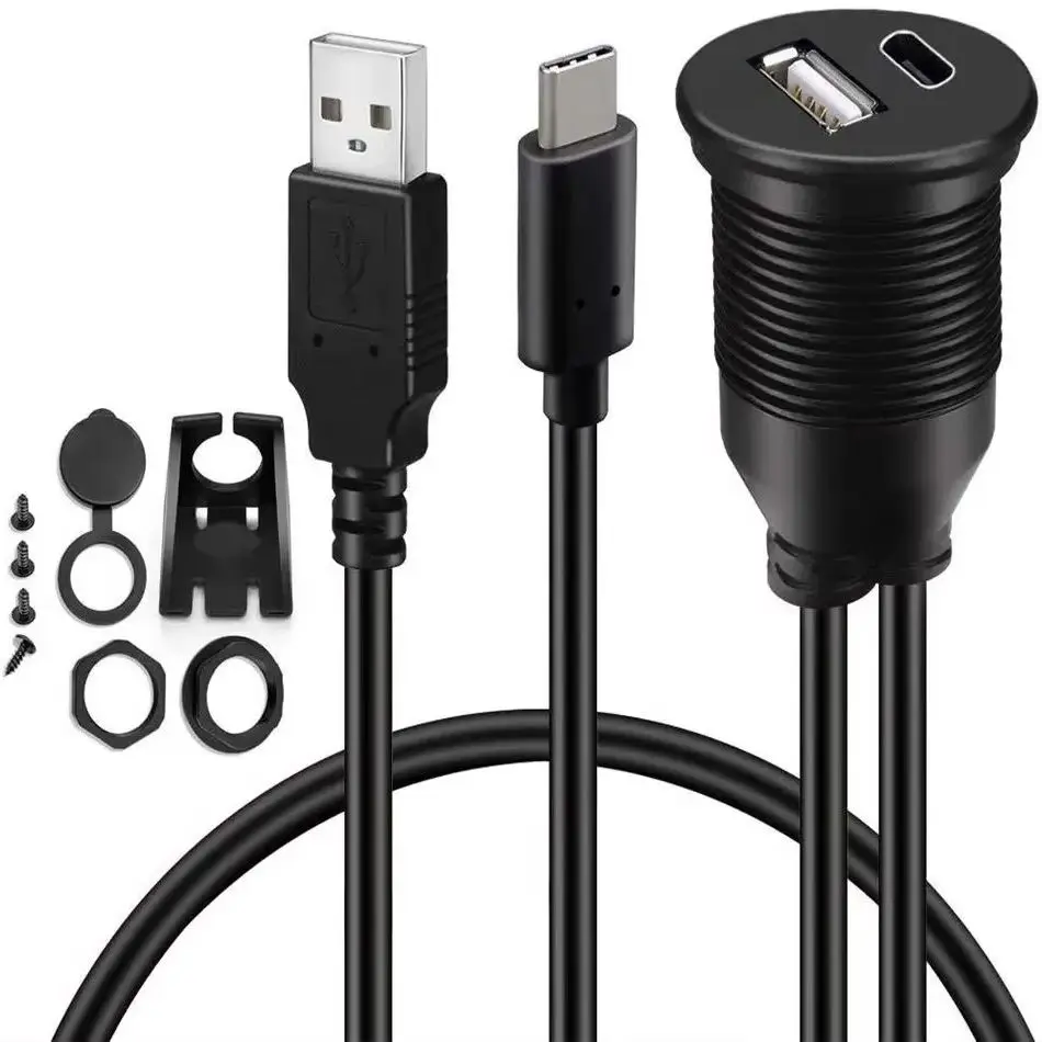Waterproof USB C Adapter 3.1 type-c USB3.0 Female Extension Cable AUX Flush Mount Car Boat Mount Extension For Dashboard Panel