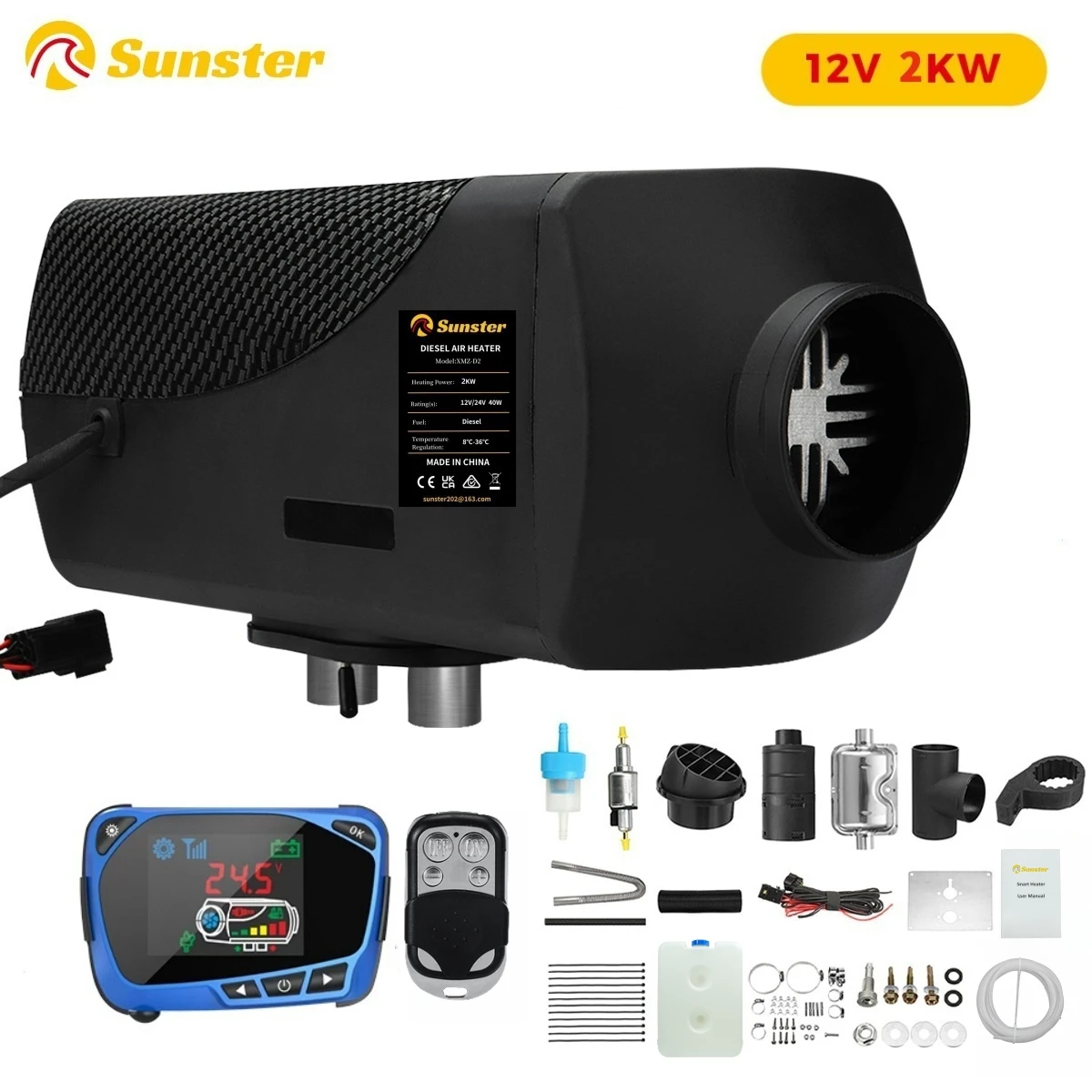 Riscaldatore Diesel 2KW 12V con Pannello LCD, Telecomando e Silenziatore, Riscaldamento Rapido per Auto, Casa, Fabbrica, Camper