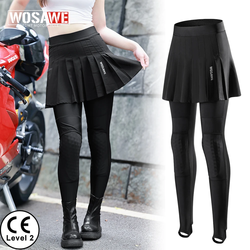 

WOSAWE Women Motorcycle Skirt-pants Breathable Mesh Motocross Biker Trousers CE Level 2 Lady Knee Protector 2 in 1 Skirt Pants