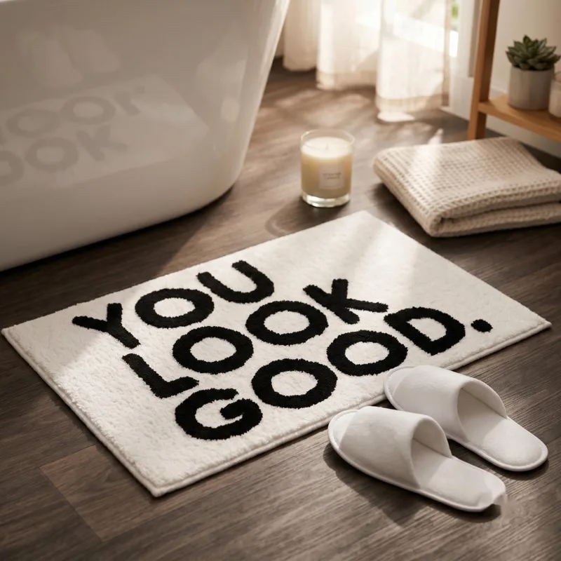 Jacquard Letter Absorbent Flocking Doormat Non Slip Quick Dry Welcome Rug For Entry Bathroom Kitchen Hallway Family Home