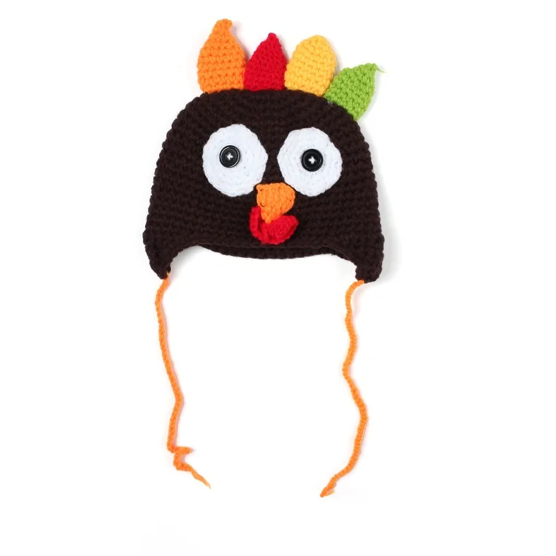 Novelty Knitted Thanksgiving Turkey Hat Handmade Baby Girls Boys Woven Turkey Hat for Photography Costume Props Gift