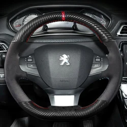 For Peugeot 308 307 2016-2019 Hand Stitched Black Stitch Car Steering Wheel Cover DIY Non-slip Leather Car Interior