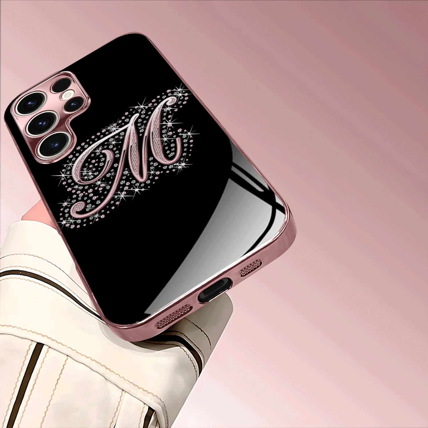 Phone Case High end diamond letter M s26 ultra case s25 ultra Glass phone case for Samsung Galaxy S26 25 24 23 22 FE Ultra Plus 4