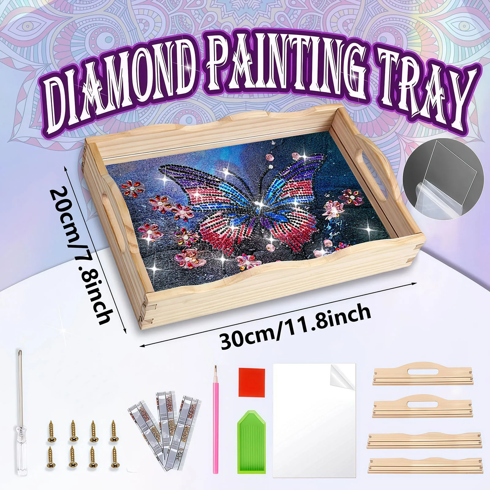 1 DIY Diamond Art Painting Set, Animal-Themed Handcrafted Wooden Tray, Suitable for Coffee Living Room Home Storage.