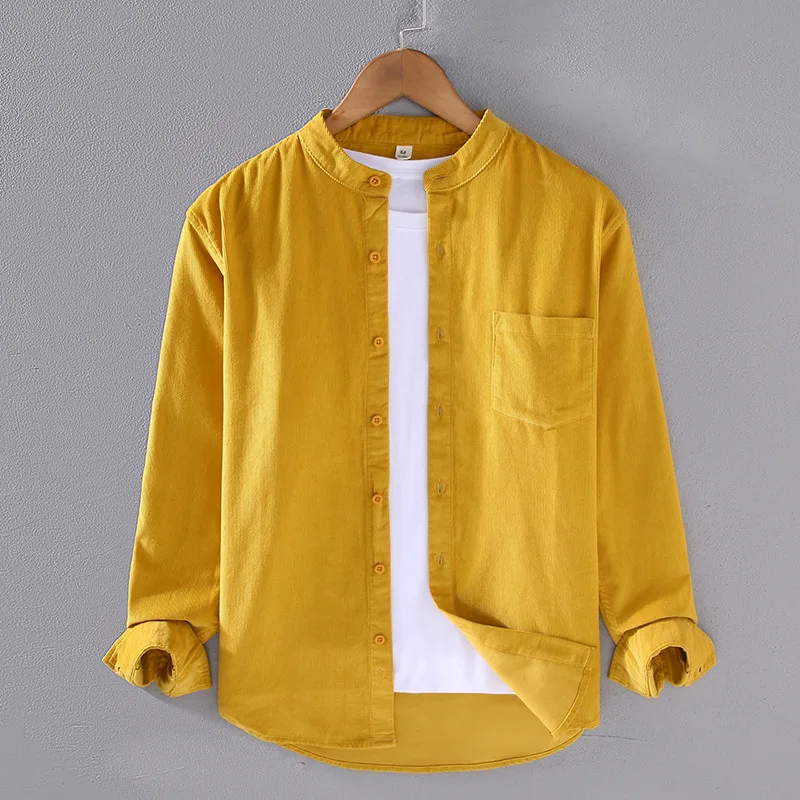 

Japanese Sle Corduroy irt Men's Trendy Retro Striped Velvet Casual Long Sve irt Korean Version Loose Fit Straight Line