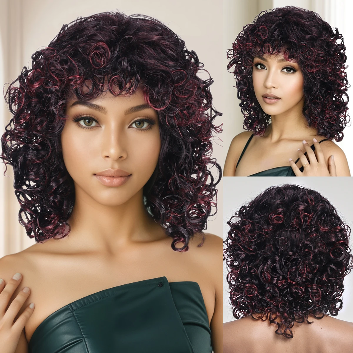 المرأة الأفريقية المتفجرة شعر مستعار مجعد الأزياء، حليقة صغيرة شعر مستعار الألياف الاصطناعية