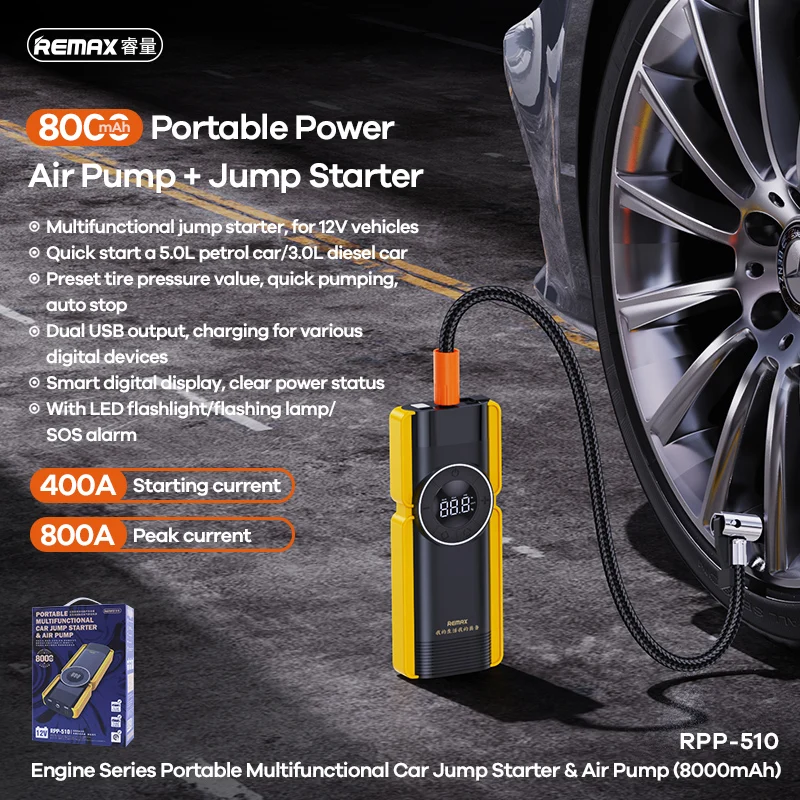 Imagem -03 - Remax Portátil Carro Jump Start 8000mah Bateria 2023 Novo Oem Jump Starter Carro Jump Starter Fast Power Bank Fonte de Alimentação de Emergência