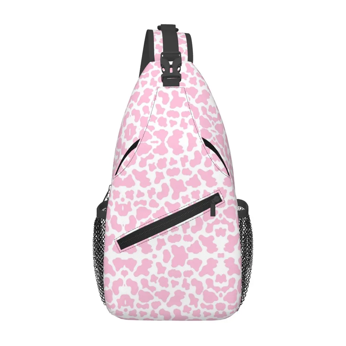 Pink Strawberry Cow Print Aesthetic Pattern Chest Bag Men Sling Crossbody Backpack Chest Bag Travel Hiking Daypack Shoulder Bag