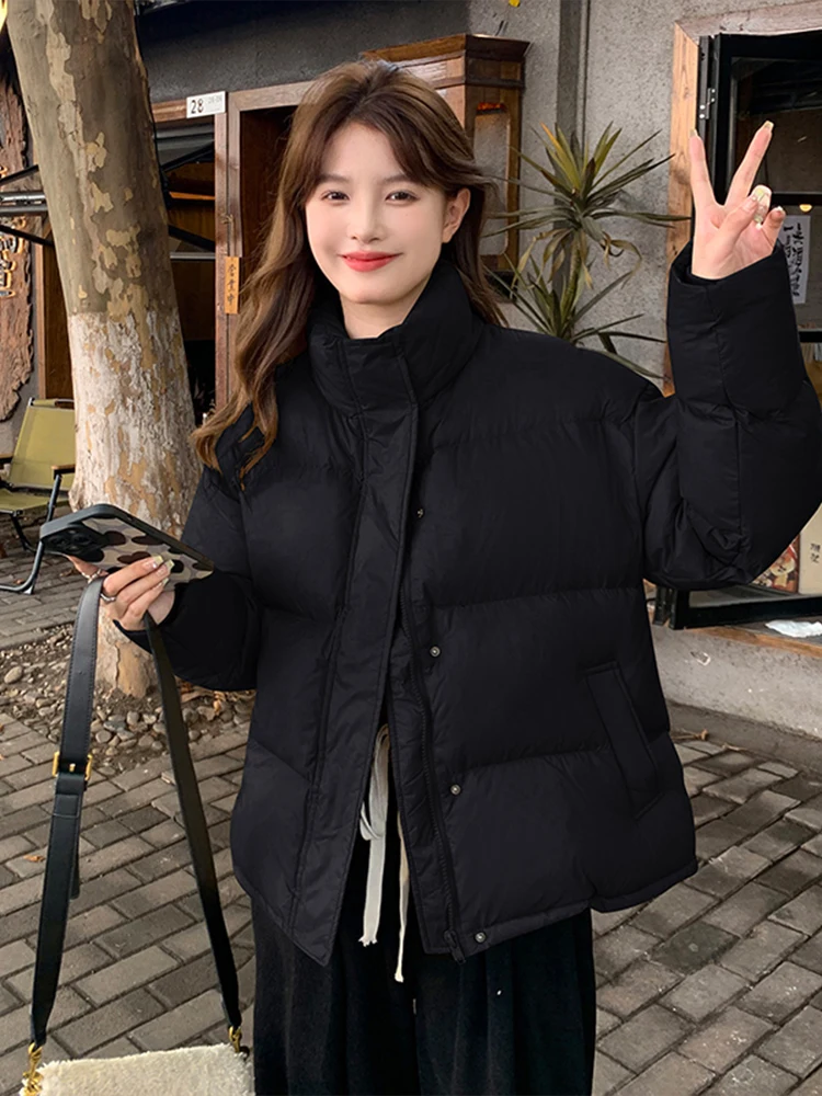 Korean Style Thickened Cotton Jacket Women's Winter Short Bread Style Loose Student Small Size Cotton Coat Long Sleeve Zipper