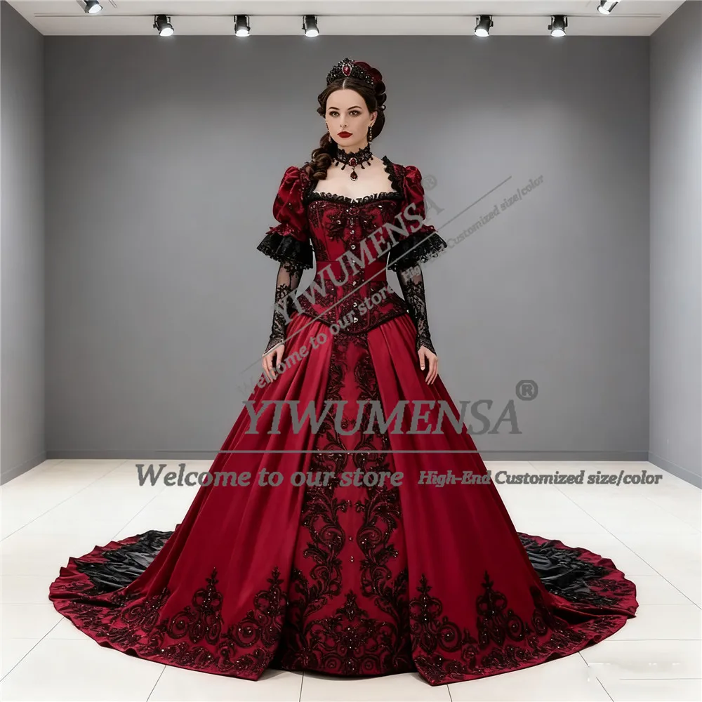 

Готическое бордовое черное платье для выпускного вечера по индивидуальному заказу с короткими рукавами и кружевными аппликациями, атласные вечерние платья с открытой спиной, наряд для особых случаев