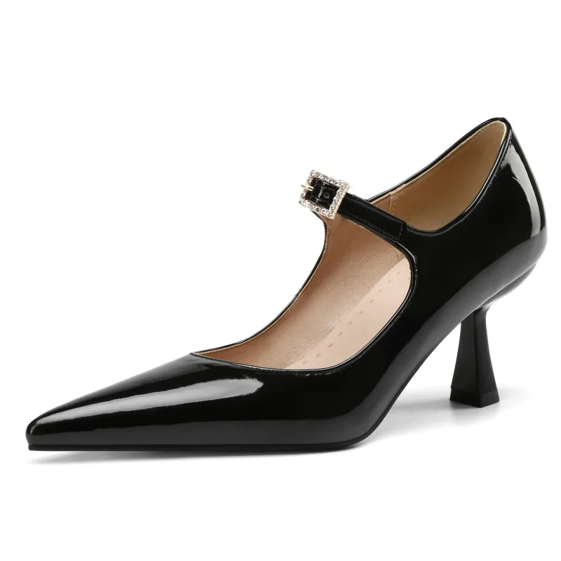 Sexy Point Women\'s Heels Mary Janes Shoes Elegant Black Nude Burgundy Heeled Pumps Large Size Office Party Wedding Shoes Ladies