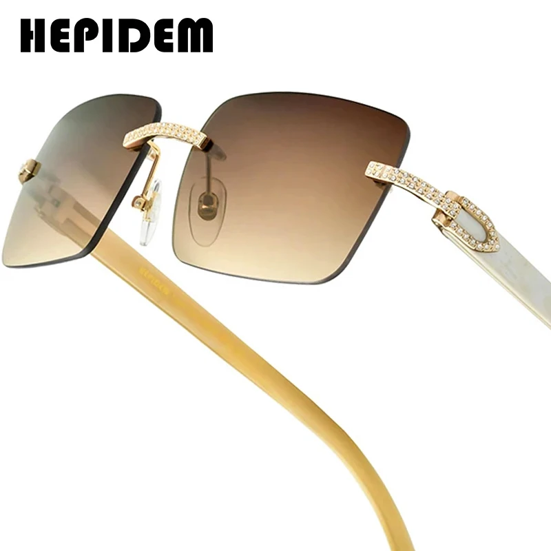 HEPIDEM Buffalo Horn Glasses Women Brand Design Square Rimless Diamonds Sunglasses Men Luxury Eyewear Buffs Eyeglasses