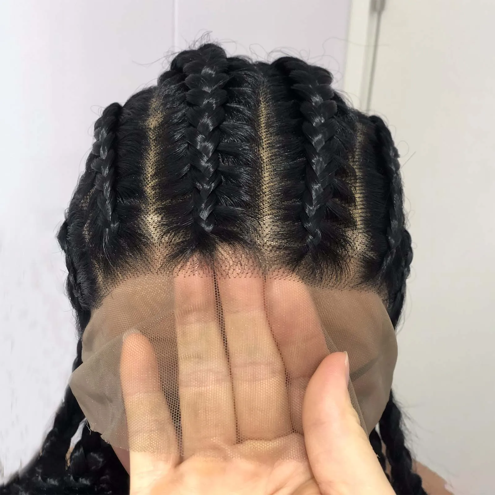 Wig kepang Afrika kotak sintetis kepang renda penuh Wig alami kepang renda depan Wig Cornrow kepang Wig kepang untuk WANITA HITAM